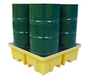 Pojemniki przemysłowe - ROMOLD Wanna (Paleta) Wychwytowa Polietylenowa Na 4 Beczki Z Kratownicą Romold - 250L 4 Beczki Żółty 151 L. - 400 L. Z Kratownicą 122 Cm X 122 Cm X 39 Cm - miniaturka - grafika 1