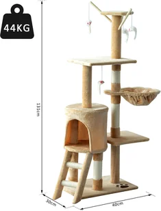 PawHut DRZEWKO DLA KOTA DRAPAK DLA KOTA DRZEWKO DO WSPINANIA 4 ZABAWKI beżowe - Drapaki dla kotów - miniaturka - grafika 2