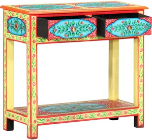 vidaXL Ręcznie malowana konsola, 80x35x75 cm, lite drewno mango - Stoły - miniaturka - grafika 4