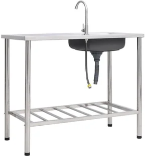 vidaXL Lumarko Zlewozmywak kempingowy, dwukomorowy, z kranem, stal nierdzewna 151211 - Zlewozmywaki - miniaturka - grafika 5