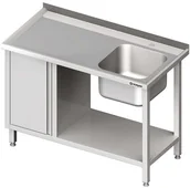 Stoły gastronomiczne - Stalgast Stół ze zlewem jednokomorowym (P) z szafką i półką 1700x600x850 mm 9809 - miniaturka - grafika 1