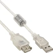 Kable światłowodowe - InLine USB 2.0 Verlaengerung, wtyk/gniazdo, typ A, przezroczysty, z rdzeniem ferrytowym, 2 m 4043718024674 - miniaturka - grafika 1