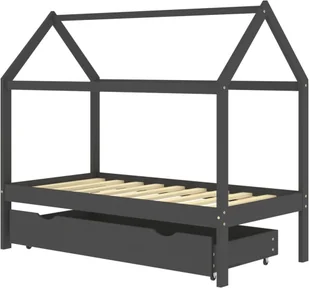 VidaXL Lumarko Łóżko dziecięce z szufladą, ciemnoszare, lita sosna, 80x160 cm! 322143 VidaXL - Łóżeczka i kojce - miniaturka - grafika 2