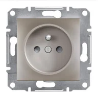 Gniazdka elektryczne - Schneider Asfora gniazdo podtynkowe pojedyncze bez ramki z uziemieniem z przesłonami brązowe EPH2800269 - miniaturka - grafika 1