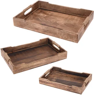 EH Excellent Houseware Zestaw 3 tac z drewna mango rustykalny styl uchwyty do przenoszenia łatwość przechowywania trwały materiał kolor brązowy B075K6Y6DC - Tace i patery - miniaturka - grafika 2