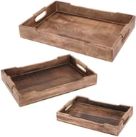 Tace i patery - EH Excellent Houseware Zestaw 3 tac z drewna mango rustykalny styl uchwyty do przenoszenia łatwość przechowywania trwały materiał kolor brązowy B075K6Y6DC - miniaturka - grafika 1