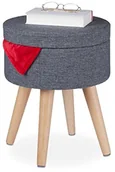 Taborety i hokery - Relaxdays Relaxdays Taboret do siedzenia z funkcją stołu, wyściełana pokrywa, miejsce do przechowywania, wys. x gł.: 45,5 x 37 cm, materiał, nogi drewniane, szary/naturalny 10038523 - miniaturka - grafika 1