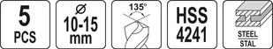 Yato KOMPLET WIERTEŁ DO METALU 5SZT 10-15MM - Wiertła Yato KOMPLET WIERTEŁ DO METALU 5SZT 10-15MM - Wiertła - miniaturka - grafika 4