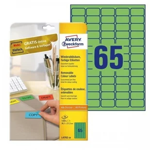 Avery Etykiety usuwalne kolorowe Zweckform; A4, 20 ark./op., 38,1 x 21,2 mm, zielone /L4792-20/ ZW485-4 - Etykiety do drukarek Avery Etykiety usuwalne kolorowe Zweckform; A4, 20 ark./op., 38,1 x 21,2 mm, zielone /L4792-20/ ZW485-4 - Etykiety do drukarek - miniaturka - grafika 1