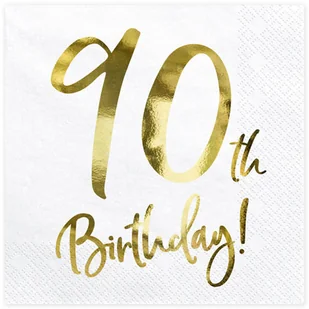 PartyDeco Serwetki "90th Birthday złote urodziny" białe 33 cm 20 szt SP33-77-90-008 - Dekoracje i nakrycia stołu na imprezę - miniaturka - grafika 2
