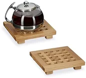 Podstawki pod garnki - Relaxdays podkładka zestaw  szt. kwadratowa z bambusa, podkładka pod gorące naczynia z drewna do garnków, patelni, talerz, można wycierać na mokro, HBT ok. 4 x 20 x 20 cm, naturalny 10020237 - miniaturka - grafika 1