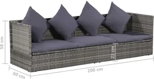 vidaXL Leżanka ogrodowa, szara, 200 x 60 cm, rattan PE - Leżaki ogrodowe - miniaturka - grafika 6