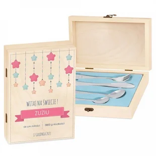 Murrano Zestaw Sztućców Dla Dzieci W Drewnianym Etui Nadruk Gwiazdki SZT-ANIMALS_DRW-UV-007 - Sztućce dla dzieci - miniaturka - grafika 2