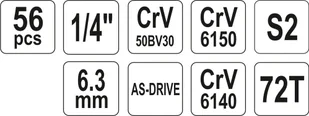 Yato Zestaw narzędziowy 1/4,kpl. 56 szt, xs YT-1450 - Zestawy narzędziowe - miniaturka - grafika 10