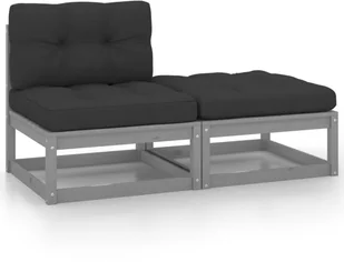 VidaXL 2-cz. zestaw wypoczynkowy do ogrodu, z poduszkami, szary, sosna 805762 - Sofy ogrodowe - miniaturka - grafika 3