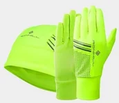 Czapki i chusty sportowe męskie - RONHILL RONHILL Zestaw czapka biegowa + rękawiczki biegowe BEANIE AND GLOVE SET fluo żółty - miniaturka - grafika 1