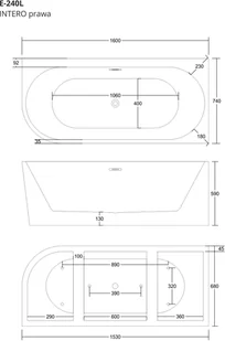 Corsan Wanna narożna Intero prawa 160 cm z szeroką krawędzią i wykończeniem czarnym 648752 - Wanny - miniaturka - grafika 2