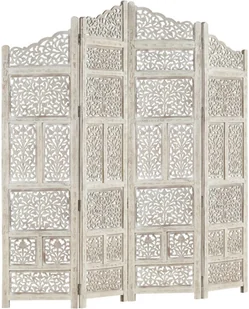 vidaXL vidaXL Parawan 4-panelowy, rzeźbiony, biały, 160x165 cm, drewno mango - Parawany - miniaturka - grafika 15