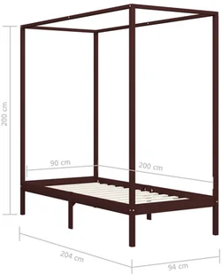 vidaXL Rama łóżka z baldachimem, ciemnobrązowa, lita sosna, 90x200 cm - Łóżka - miniaturka - grafika 7