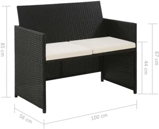 vidaXL 2-osobowa sofa ogrodowa z poduszkami polirattan czarna 43910 - Sofy ogrodowe - miniaturka - grafika 3