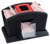 Zestawy do pokera - Relaxdays elektryczna mikser do kart, skóra, 4 pokłady, automatyczna mikser do kart do mieszania kart, czarny 10023480 - miniaturka - grafika 1