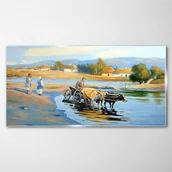 Obrazy i zdjęcia - PL Coloray Obraz Szklany wieś wieśniacy rzeka chaty 100x50cm - miniaturka - grafika 1