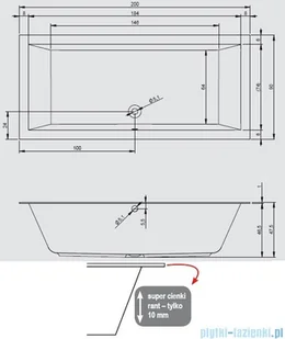 Riho Lugo wanna prostokątna 200x90cm + nóżki - Wanny - miniaturka - grafika 2