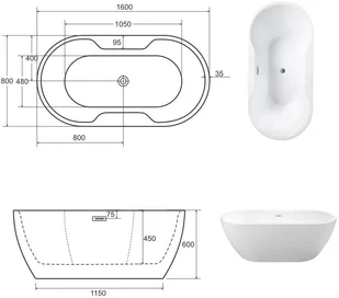 Besco Wanna wolnostojąca Navia 160x80 cm + maskownice syfonu w kolorze czarnym - Wanny - miniaturka - grafika 7