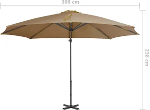 vidaXL Parasol wiszący z aluminiowym słupkiem, 300 cm, taupe - Parasole ogrodowe - miniaturka - grafika 9