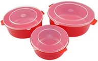 Naczynia żaroodporne - JWP -miski do przechowywania z pokrywką potraw, zestaw, czerwony, firmy żywności z 3 4039 - miniaturka - grafika 1