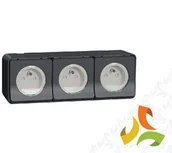 Gniazdka elektryczne - Schneider Electric MUREVA STYL Gniazdo 3 potrójne z uziemieniem 2P+PE IP55 antracyt MUR36037 MUR36037/SCH - miniaturka - grafika 1