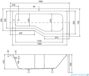 Besco Integra 150x75cm Wanna asymetryczna Prawa + parawan 3-skrzydłowy (#WAI-150-PP3) - Wanny - miniaturka - grafika 3