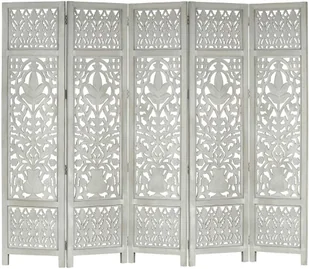 VidaXL VidaXL Parawan 5-panelowy, rzeźbiony, szary, 200x165 cm, drewno mango 285333 - Parawany - miniaturka - grafika 8