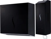 Dozowniki papieru i mydła dla firm - Faneco Zestaw podajnik ręczników papierowych i dozownik mydła w płynie HIT stal czarna - miniaturka - grafika 1