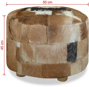 vidaXL Okrągły puf, prawdziwa skóra, 50 x 50 x 45 cm - Taborety i hokery - miniaturka - grafika 8