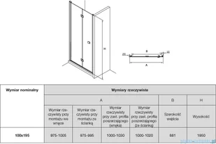 Roca Capital drzwi prysznicowe bifold 100x195cm przejrzyste AM4510012M - Ścianki i drzwi prysznicowe - miniaturka - grafika 2