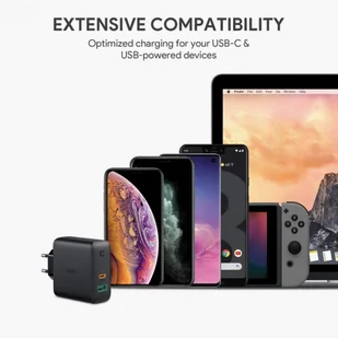 Aukey Ultraszybka ładowarka sieciowa 2xUSB Power Delivery 1xUSB A+1xUSB C 60W 5.4A PA-D3 - Ładowarki do telefonów - miniaturka - grafika 5