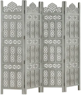 vidaXL vidaXL Parawan 4-panelowy, rzeźbiony, szary, 160x165 cm, drewno mango - Parawany - miniaturka - grafika 6