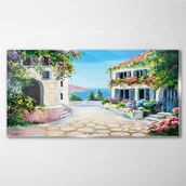 Obrazy i zdjęcia - PL Coloray Obraz na Szkle Santorini Morze Kwiaty 120x60cm - miniaturka - grafika 1