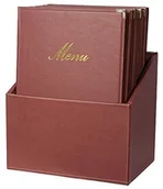 Wyposażenie lokali gastronomicznych - Securit Teczka na karty menu Classic w pudełku, DIN A4, czerwone wino, skóra, 38 x 23 x 30 cm MC-BOX-CRA4-WR - miniaturka - grafika 1