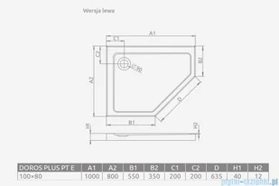 Radaway Doros Plus PT E 100x80 lewy SDRPTP1080-01L - Brodziki prysznicowe - miniaturka - grafika 2