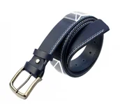 Paski - Pas-Max (PL) Pasek Skórzany (PL) Skóra Naturalna Licowa EXTRA 40 mm Granatowy Z Białą I Niebieską Nitką - miniaturka - grafika 1