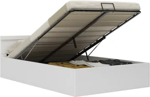 vidaXL Rama łóżka z podnośnikiem i LED, biała, ekoskóra, 120 x 200 cm - Łóżka - miniaturka - grafika 2