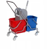Miotły, szufle, mopy - Wózek do sprzątania dwu wiaderkowy 2x20l z prasą - miniaturka - grafika 1