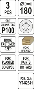 Yato PAPIER ŚCIERNY OKRĄGŁY Z RZEPEM 180MM P100DLA YT-82341 YT-83463 - Materiały ścierne - miniaturka - grafika 3