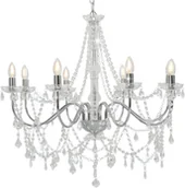 Lampy sufitowe - vidaXL Żyrandol z koralikami, srebrny, 8 żarówek E14 - miniaturka - grafika 1