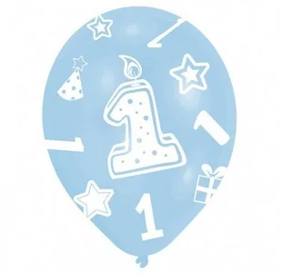Amscan Balony lateksowe z cyfrą 1 nadruk na całej powierzchni27,5cm/11'' różowe 6 szt. INT995654 - Baby shower i roczek - miniaturka - grafika 6