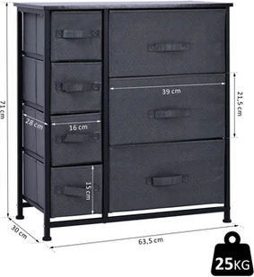 Homcom SZAFKA DO PRZECHOWYWANIA Z 7 SKŁADANYMI TEKSTYLNYMI SZUFLADAMI METALOWY STELAŻ + DREWNO + LEN szara 63.5 x 30 x 71 cm - Szafki do salonu - miniaturka - grafika 2