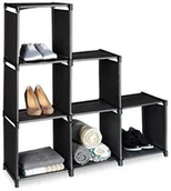 Meble do przedpokoju - Relaxdays regał poziomowy z 6 szufladami, wys. x szer. x głęb.: ok. 109 x 106 x 30 cm, prosty system wtykowy, ścianka przesuwna, regał schodkowy w różnych kolorach, czarny, 30  x  106  x  109 cm 10020574_46 - miniaturka - grafika 1