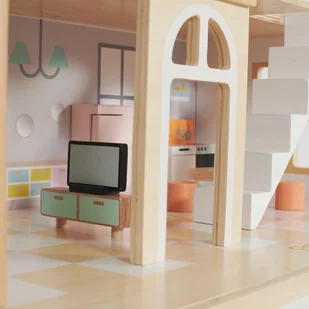 Classic World Duży Drewniany Domek dla Lalek 2 Figurki NATURALNE DREWNO 28 el. CW50552 - Domki dla lalek - miniaturka - grafika 8